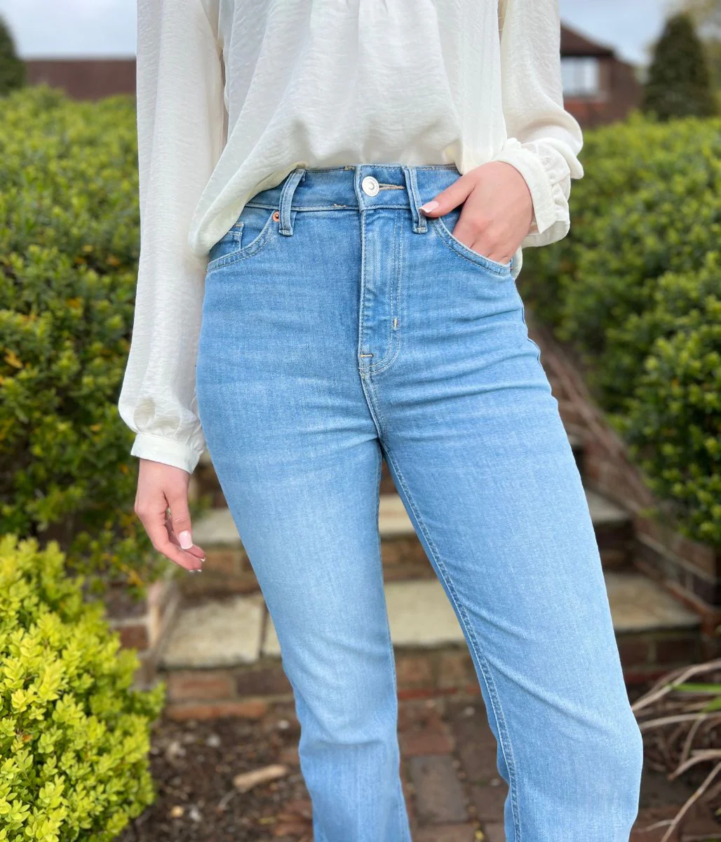 Light Denim Crease Front Slim Flare Jeans - Image 6