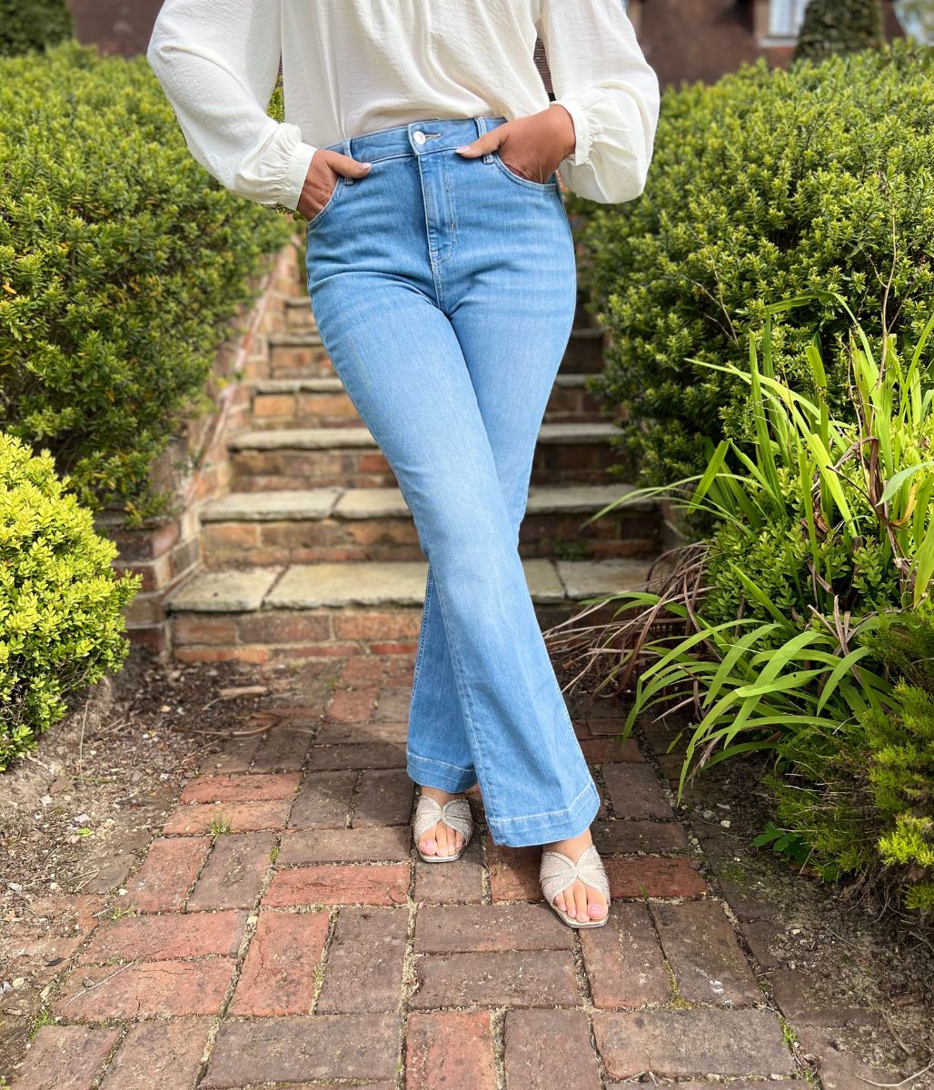Light Denim Crease Front Slim Flare Jeans - Image 8