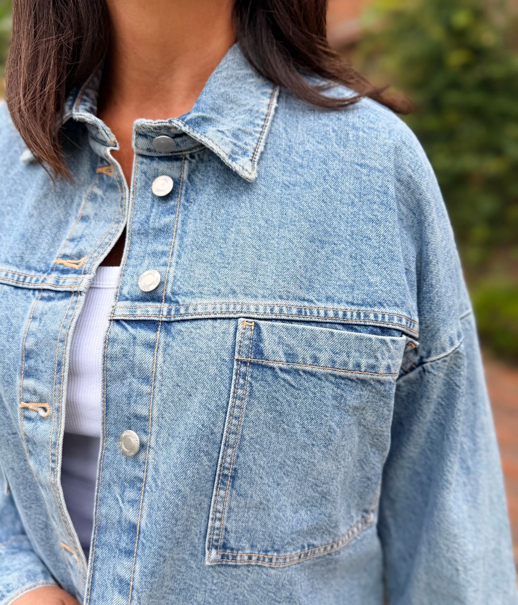 Light Denim Pure Cotton Shacket - Image 3