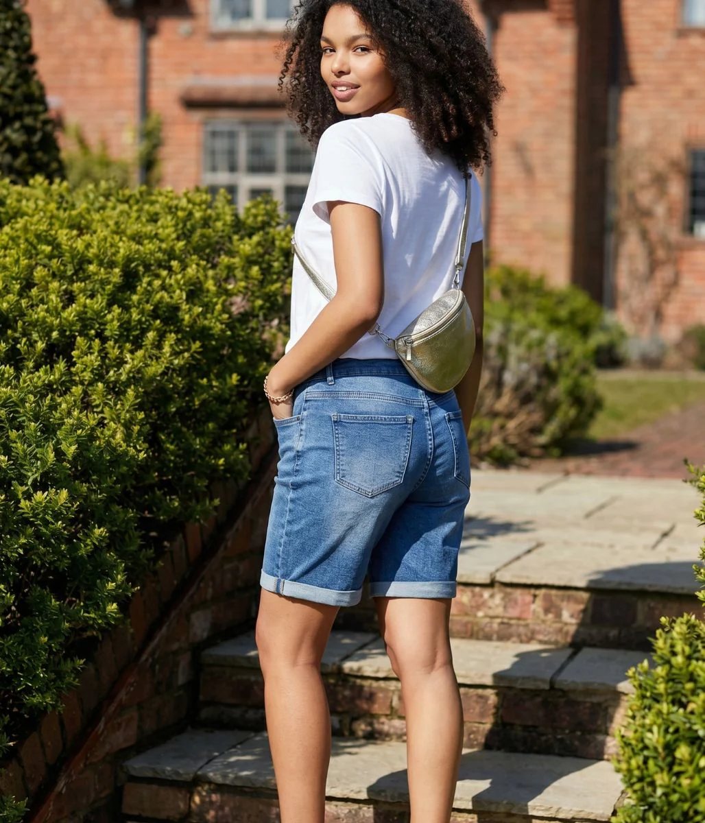 Light Denim Turn Up Shorts - Image 2