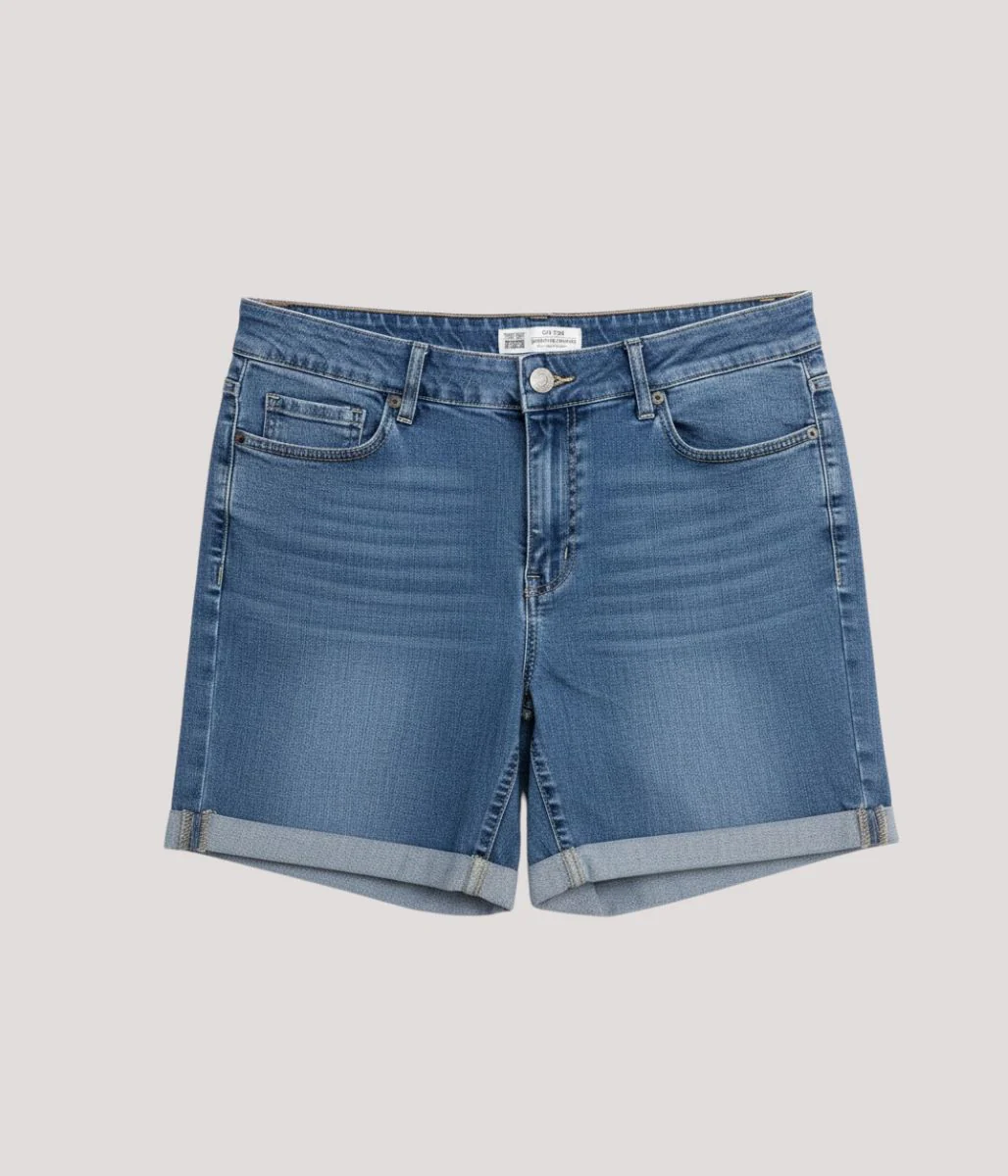 Light Denim Turn Up Shorts - Image 3