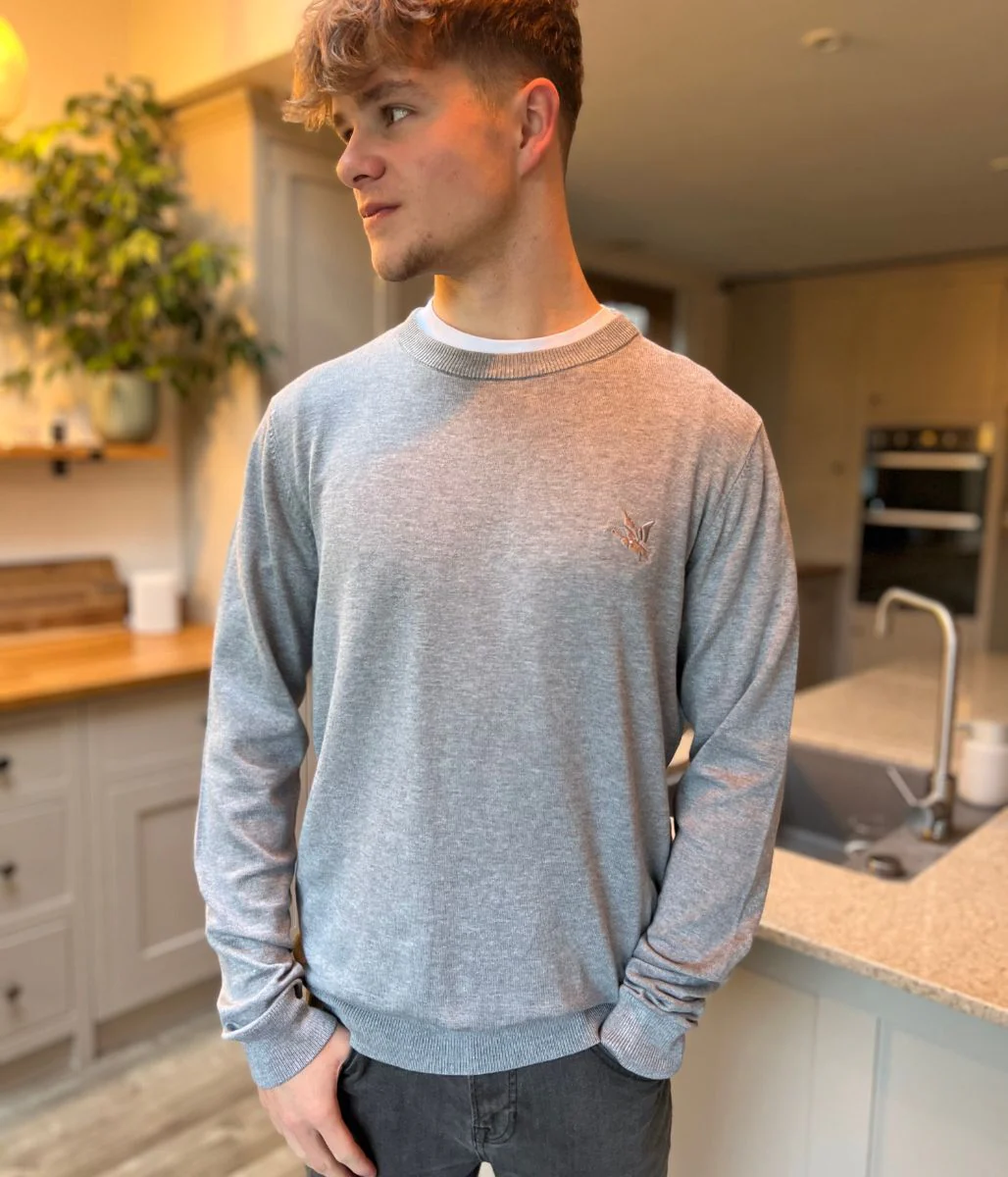 Light Grey Fine Knit Crew Neck Jumper - Image 2
