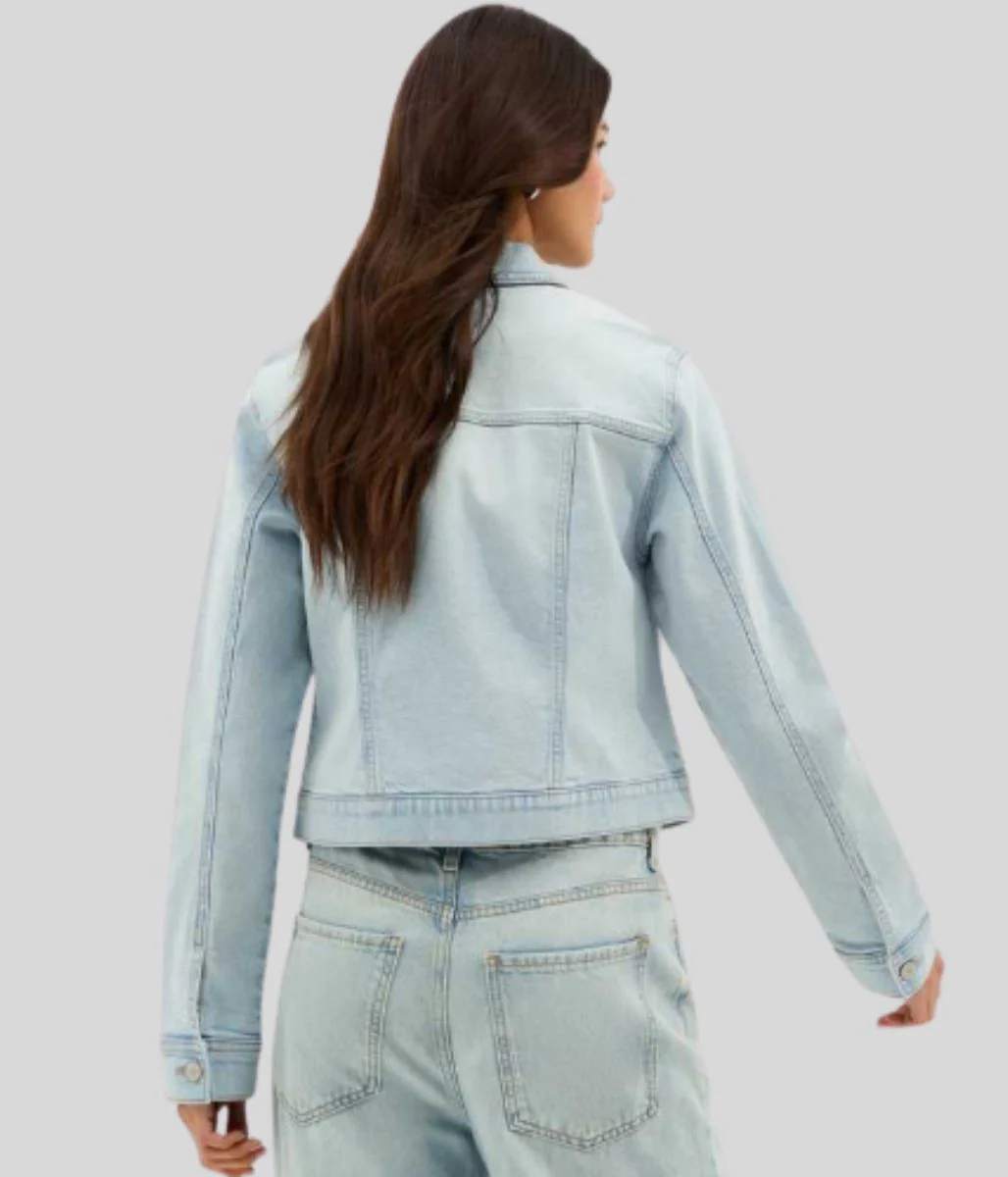 Light Wash Button Front Denim Jacket - Image 4