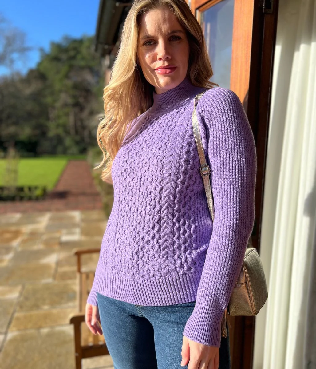 Lilac Funnel Neck Cable Knit Jumper - Image 4