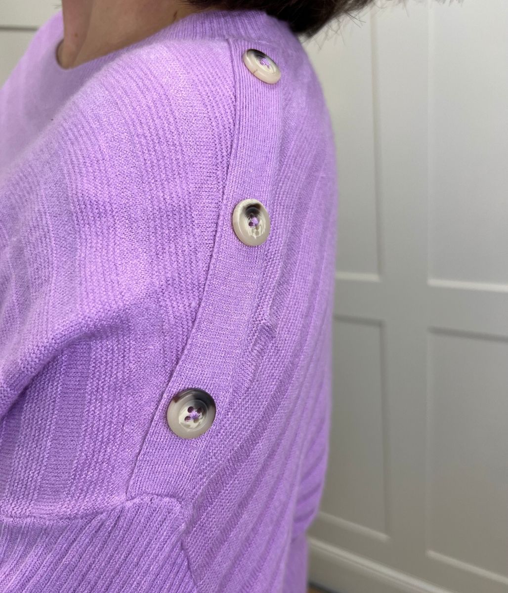 Lilac Textured Contrast Button Shoulder Jumper - Image 3