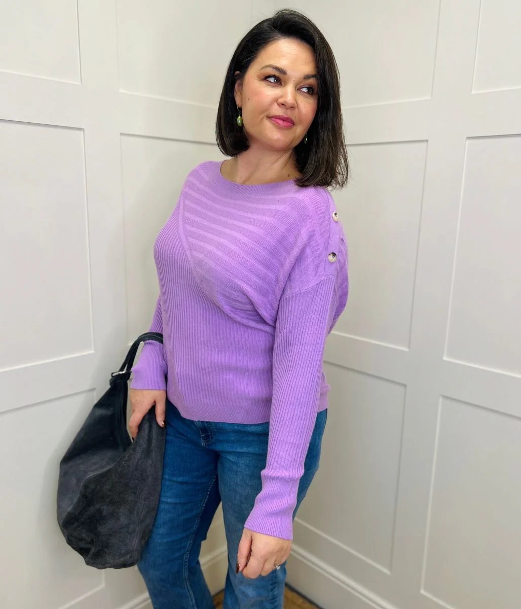 Lilac Textured Contrast Button Shoulder Jumper - Image 4