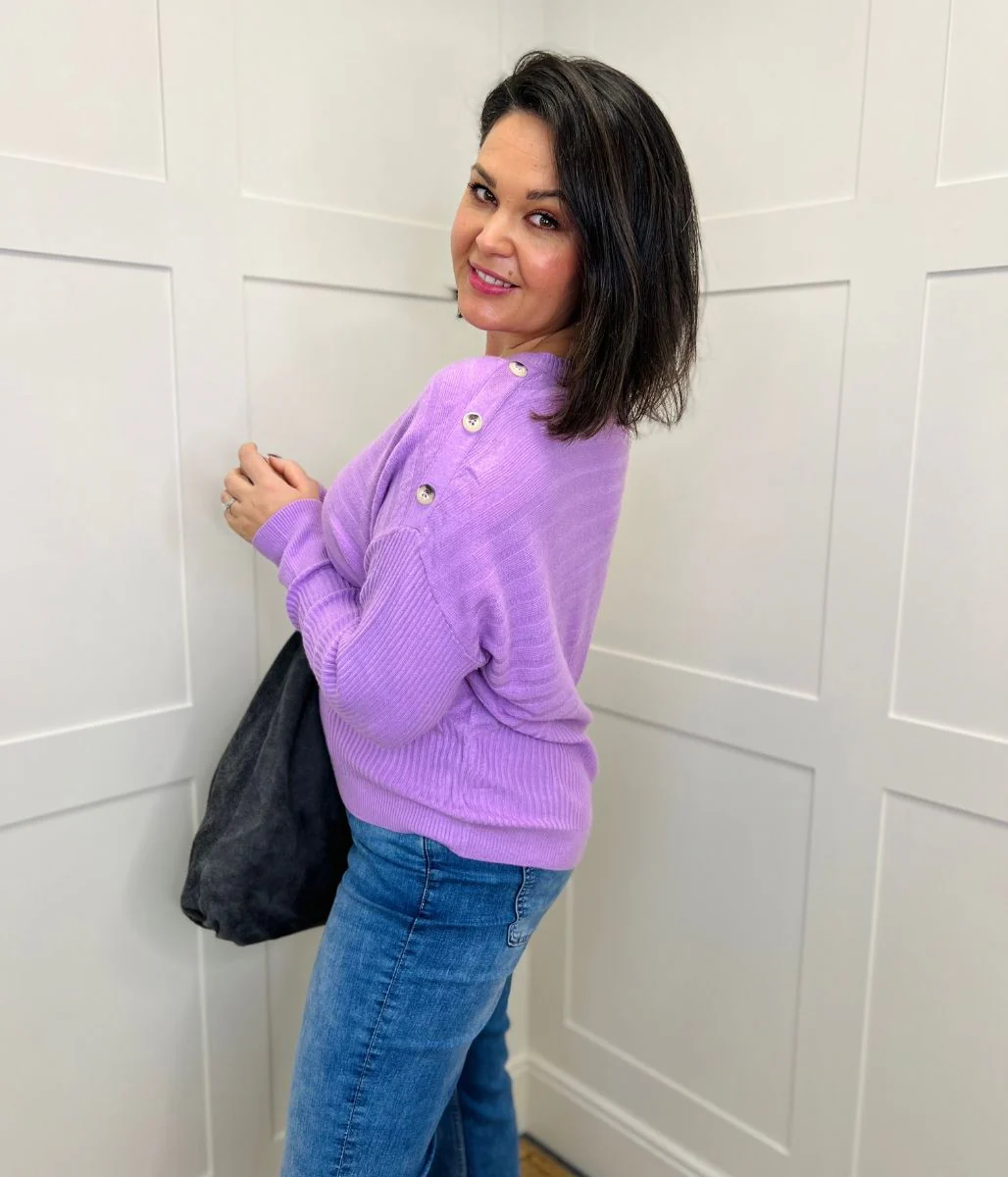 Lilac Textured Contrast Button Shoulder Jumper - Image 5