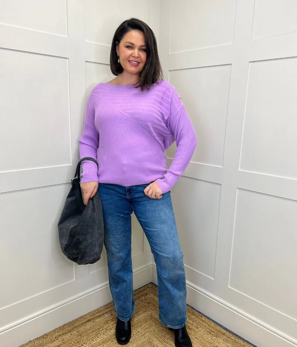 Lilac Textured Contrast Button Shoulder Jumper - Image 6