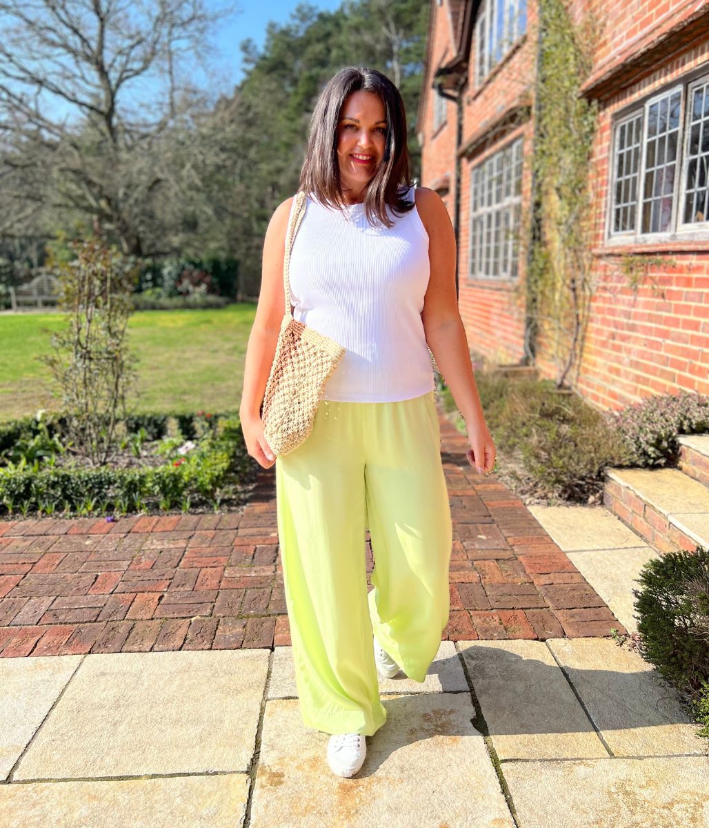 Lime Green Wide Leg Palazzo Trousers - Image 2