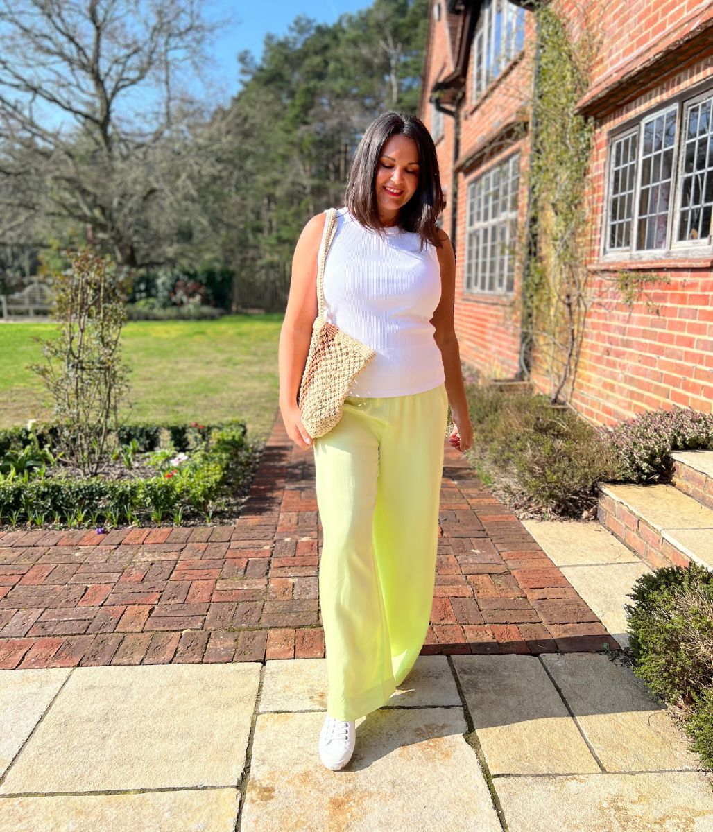Lime Green Wide Leg Palazzo Trousers - Image 4