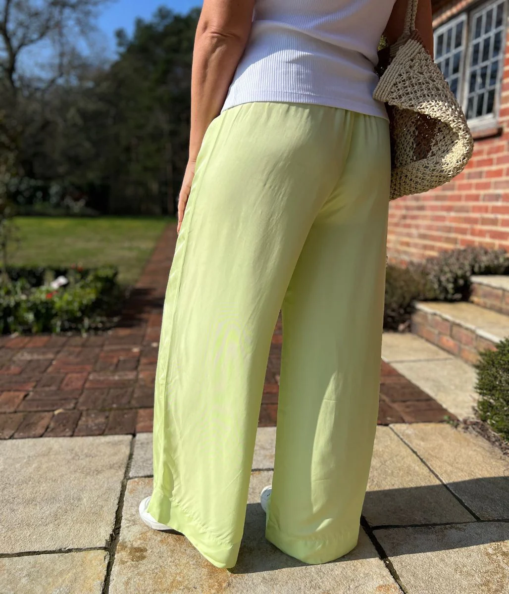 Lime Green Wide Leg Palazzo Trousers - Image 5