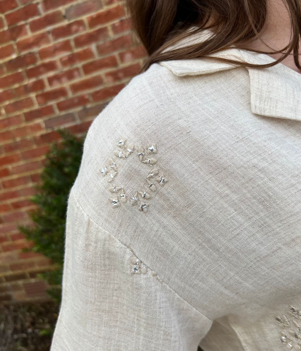 Linen Blend Short Sleeve Embellished Shirt - Image 4