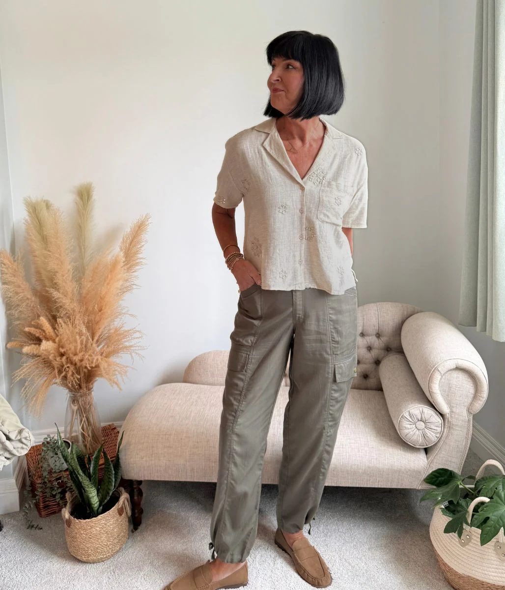 Linen Blend Short Sleeve Embellished Shirt - Image 6