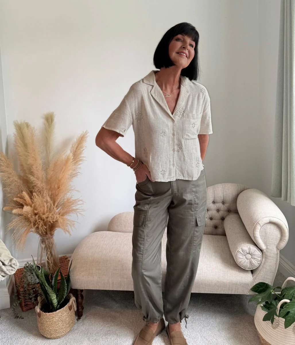Linen Blend Short Sleeve Embellished Shirt - Image 7