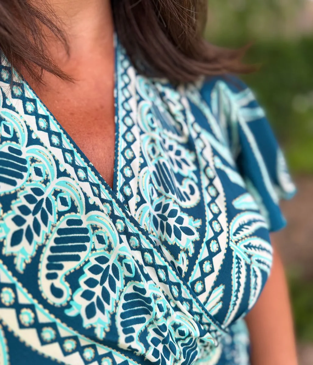 Marrakesh Teal Angel Sleeve Shirred Maxi Dress - Image 10