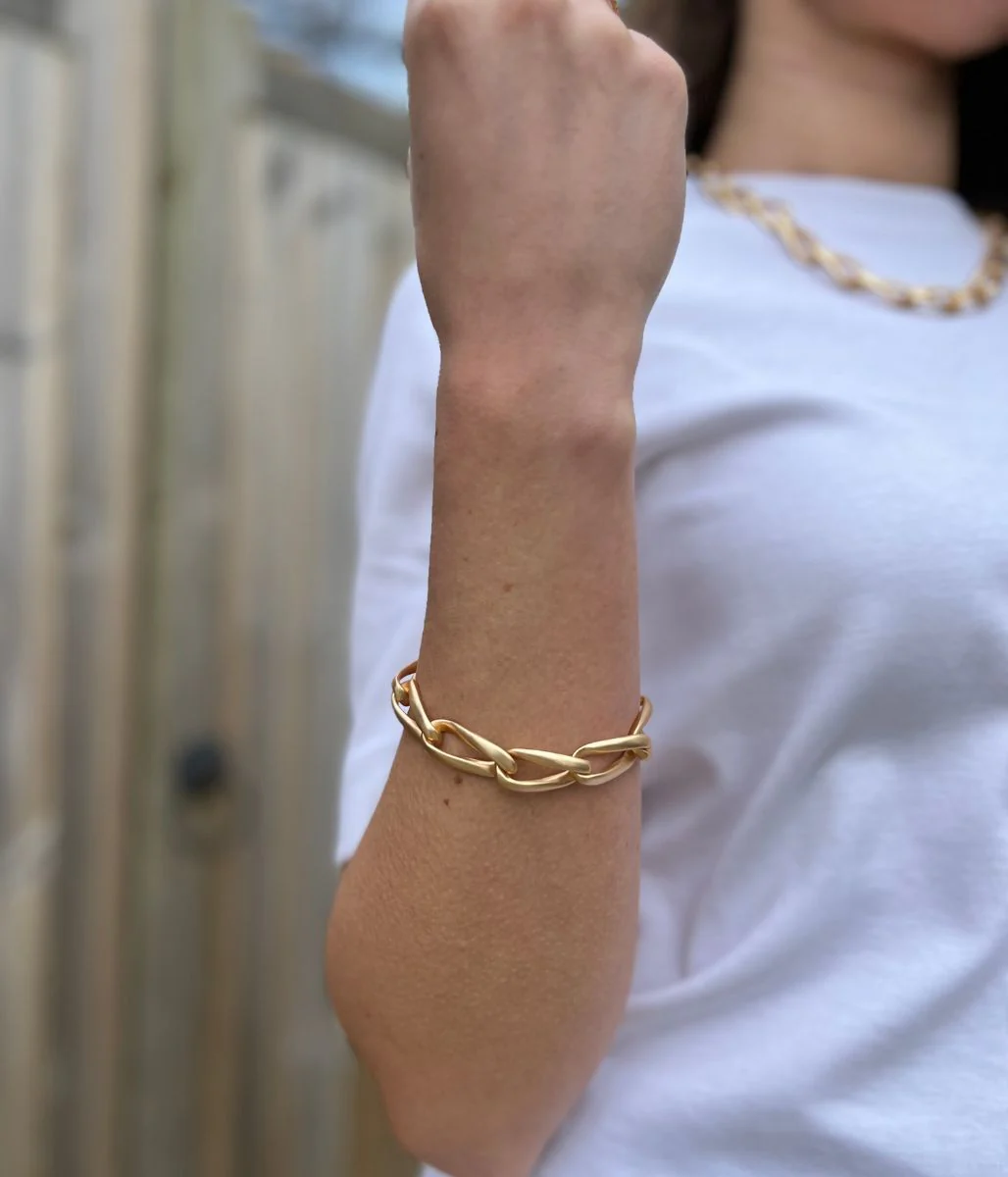 Matt Golden Chunky Chain Link Bracelet - Image 3