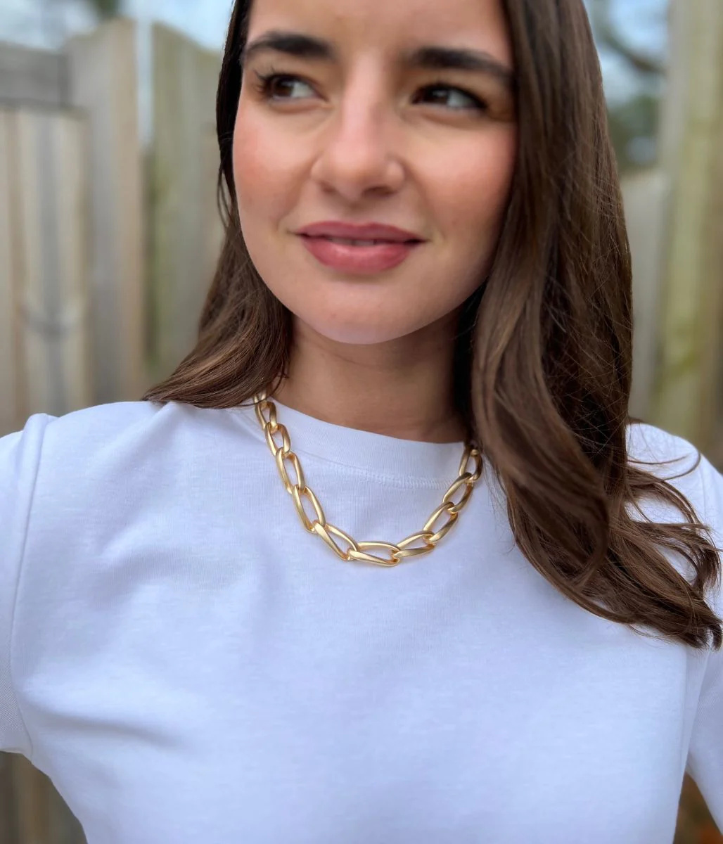 Matt Golden Chunky Chain Link Necklace - Image 2