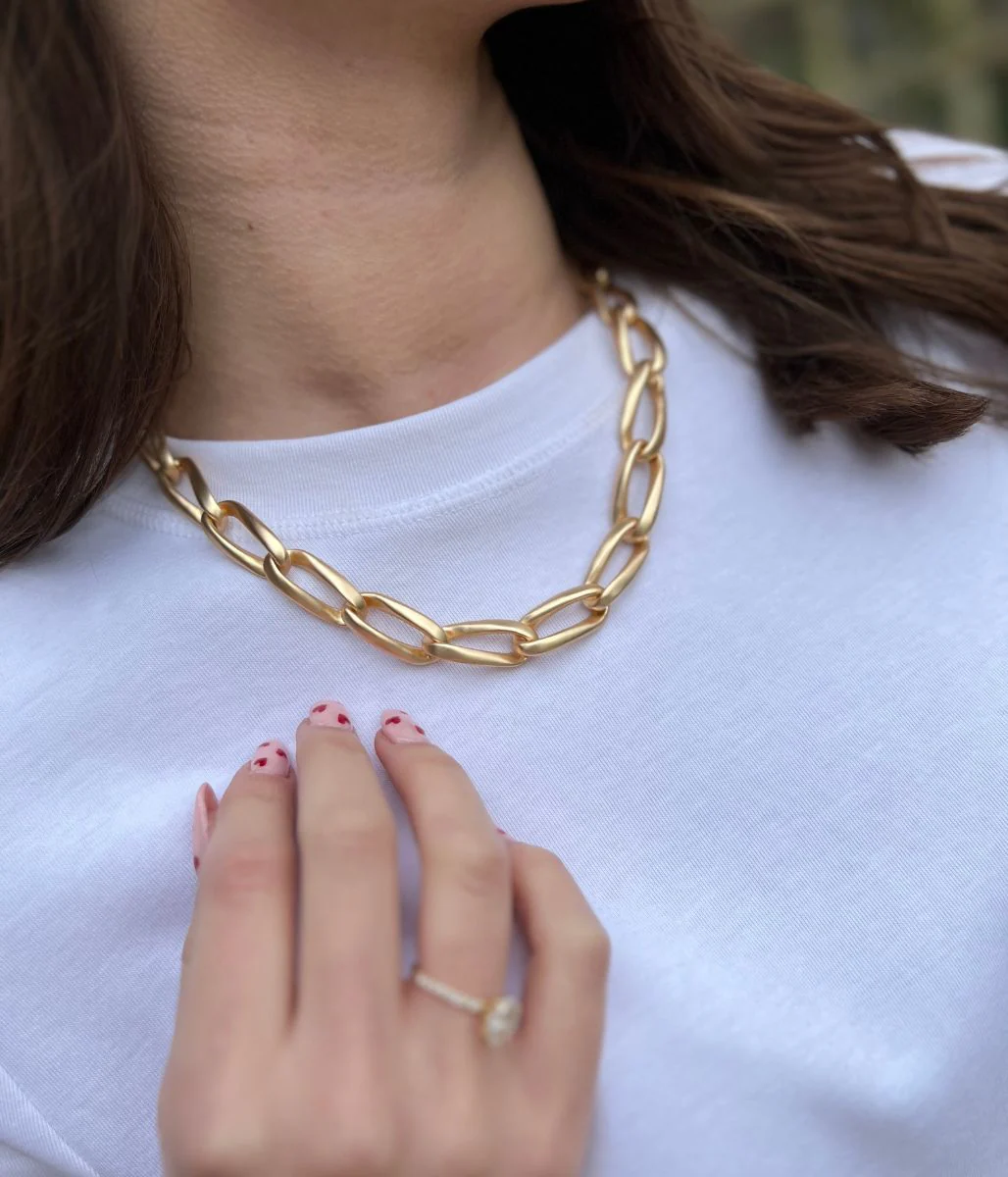 Matt Golden Chunky Chain Link Necklace - Image 3