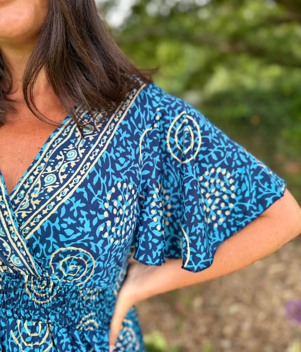 Medina Blue Shirred Waist Midi Dress - Image 7