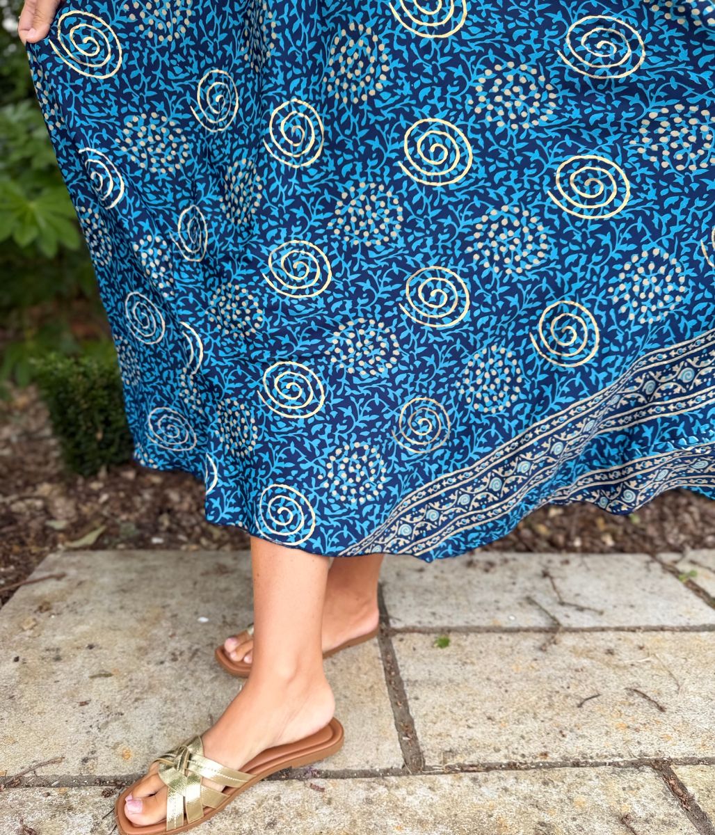 Medina Blue Shirred Waist Midi Dress - Image 9