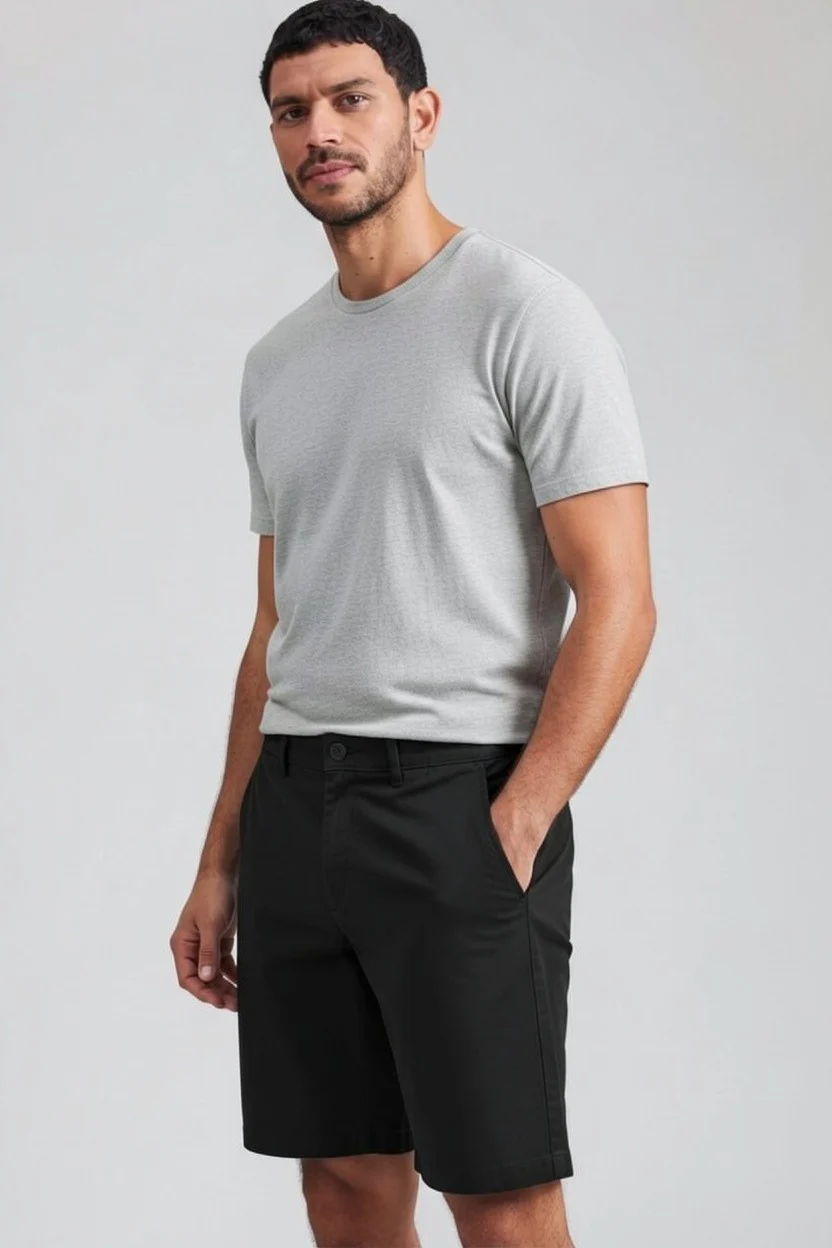 Mens Black Slim Fit Stretch Chino Shorts