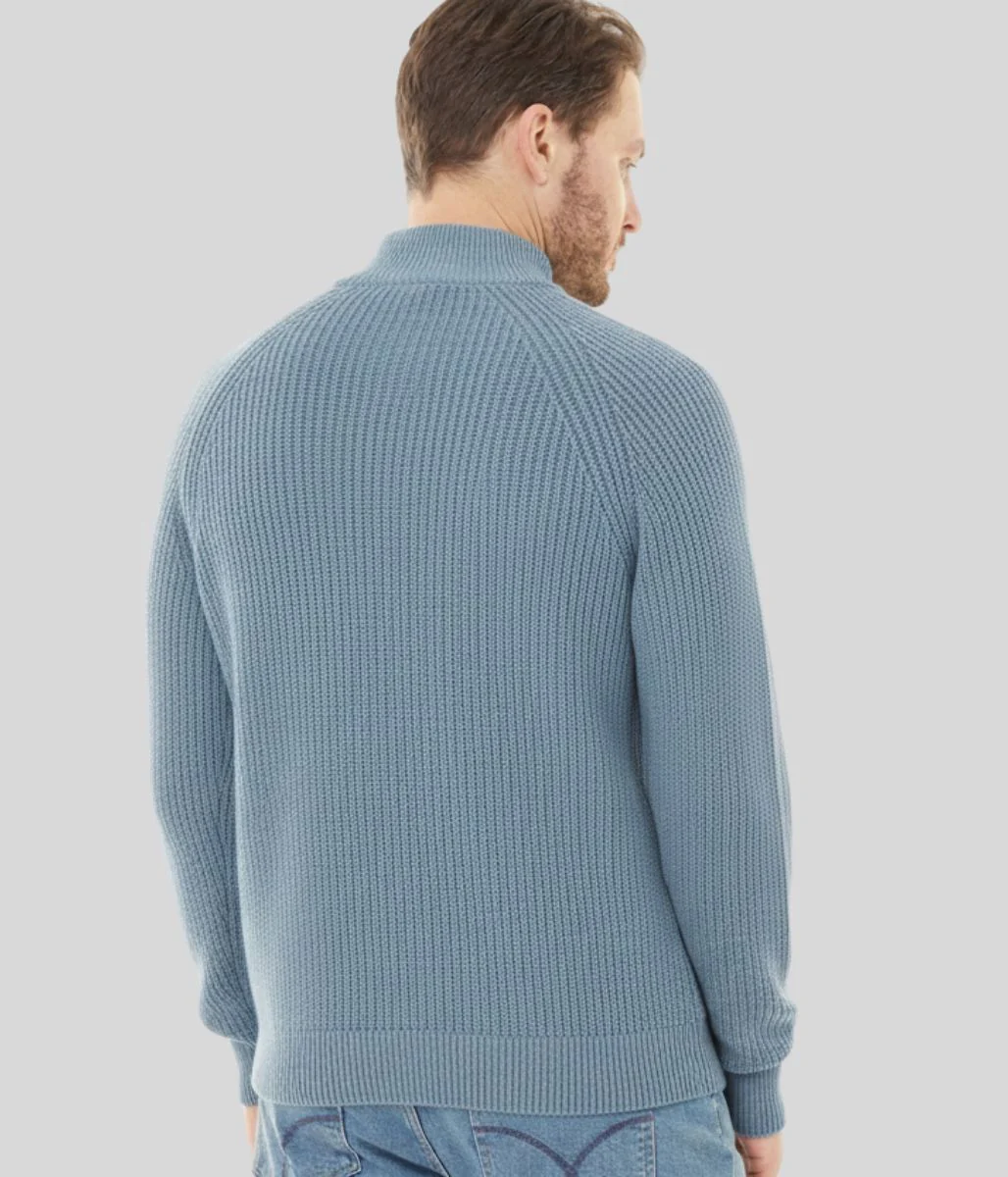 Mens Blue Ribbed Fisherman 1/4 Zip Jumper - Image 3