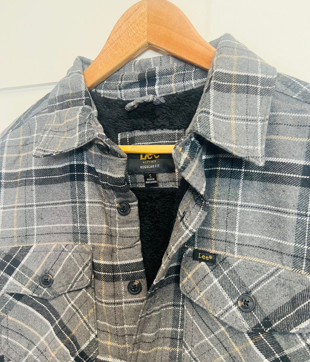 Mens Charcoal Fleece Lined Check Shacket - Image 3