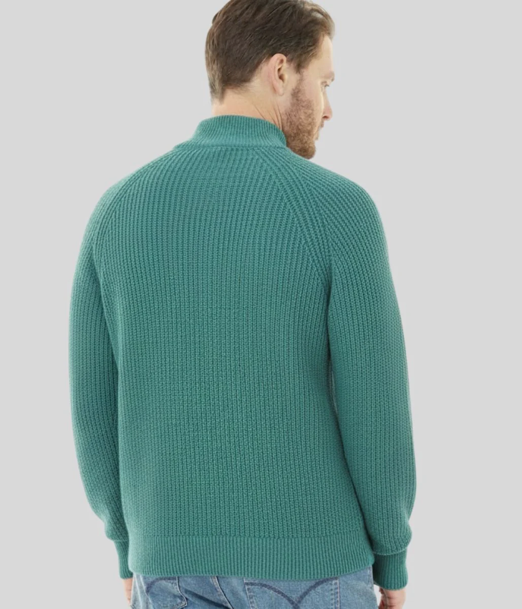 Mens Green Ribbed Fisherman 1/4 Zip Jumper - Image 3
