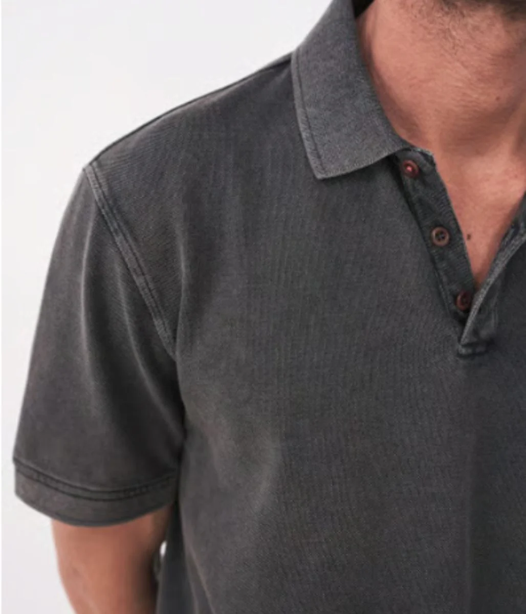 Mens Charcoal Cotton Polo Shirt - Image 3