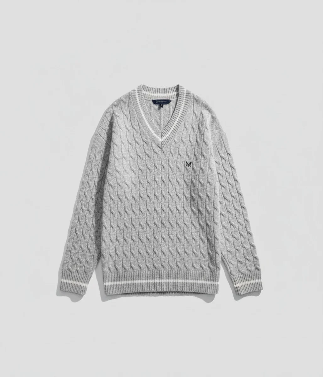 Grey V Neck Oversized Cricket Jumper - Image 2