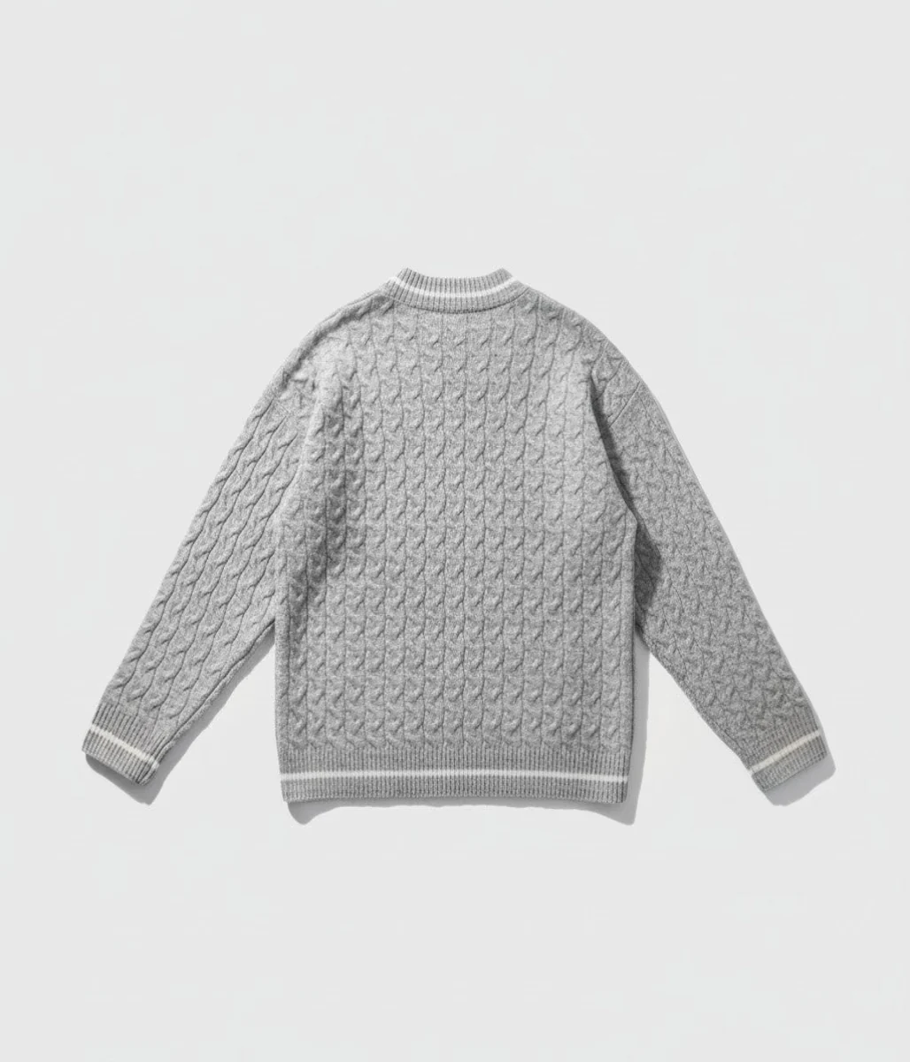 Grey V Neck Oversized Cricket Jumper - Image 3