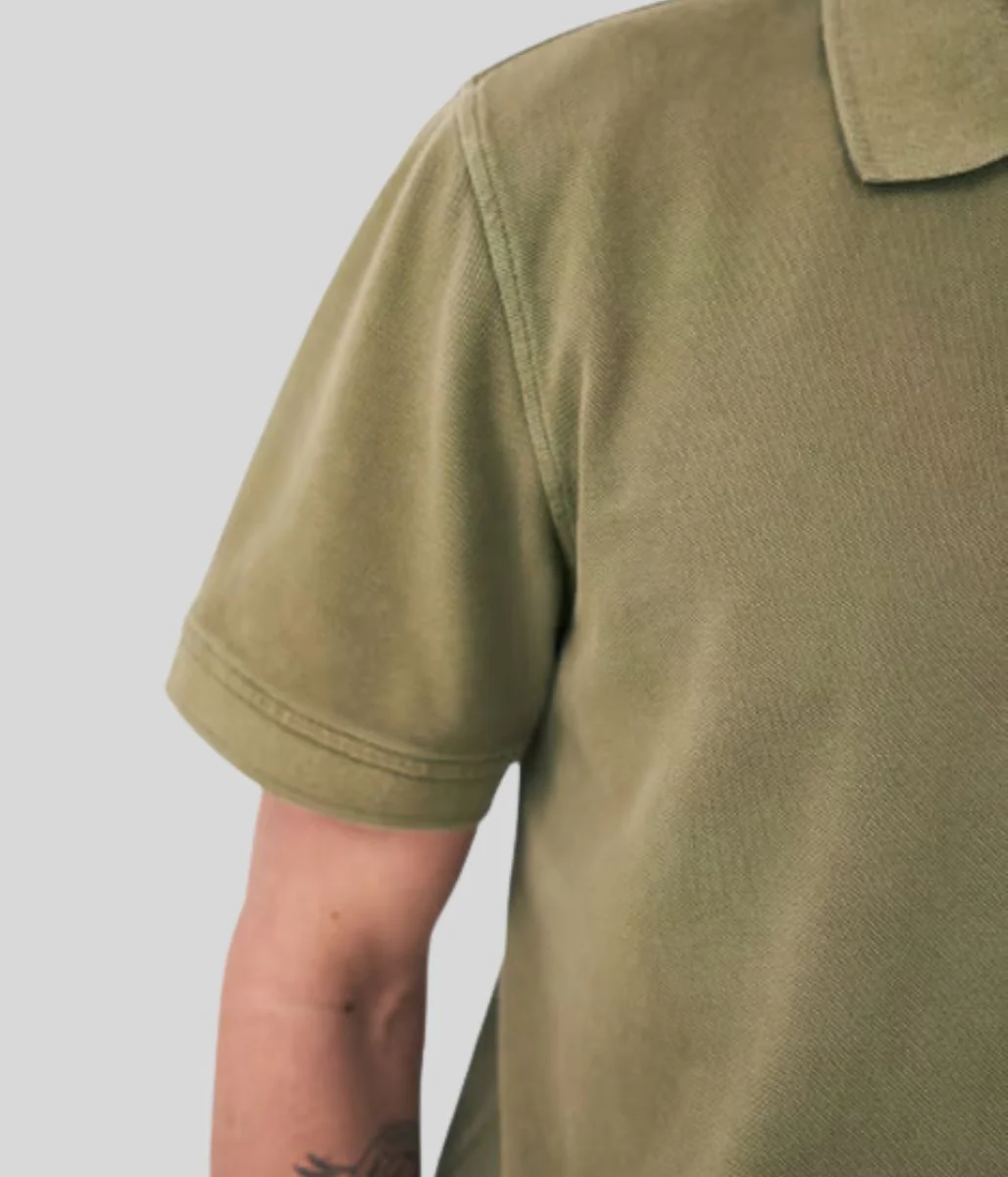Mens Khaki Cotton Polo Shirt - Image 2