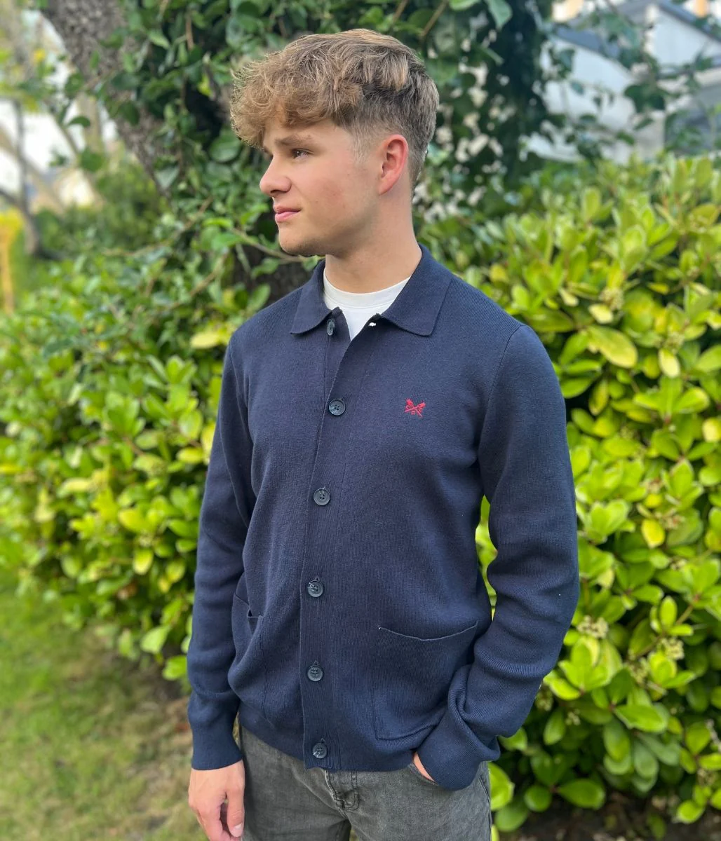 Mens Navy Collared Cardigan - Image 3