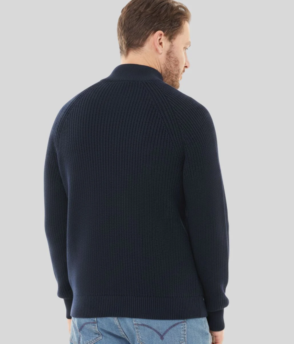 Mens Navy Ribbed Fisherman 1/4 Zip Jumper - Image 2
