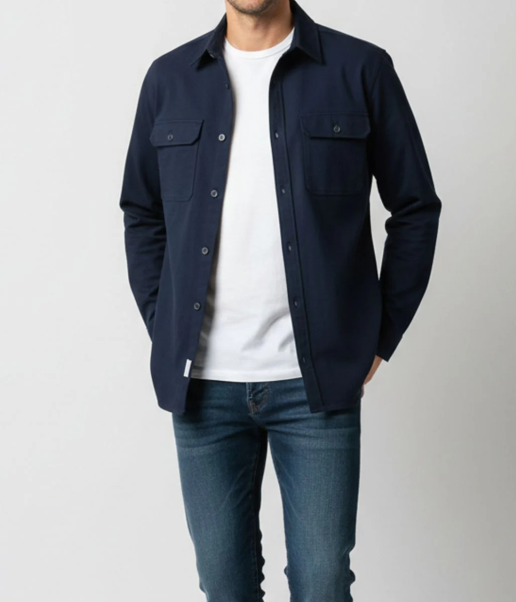 Mens Navy Cotton Over Shirt - Image 2