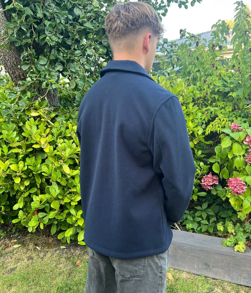 Mens Patch Pocket Zip Through Collared Navy Blue Jacket - Image 9
