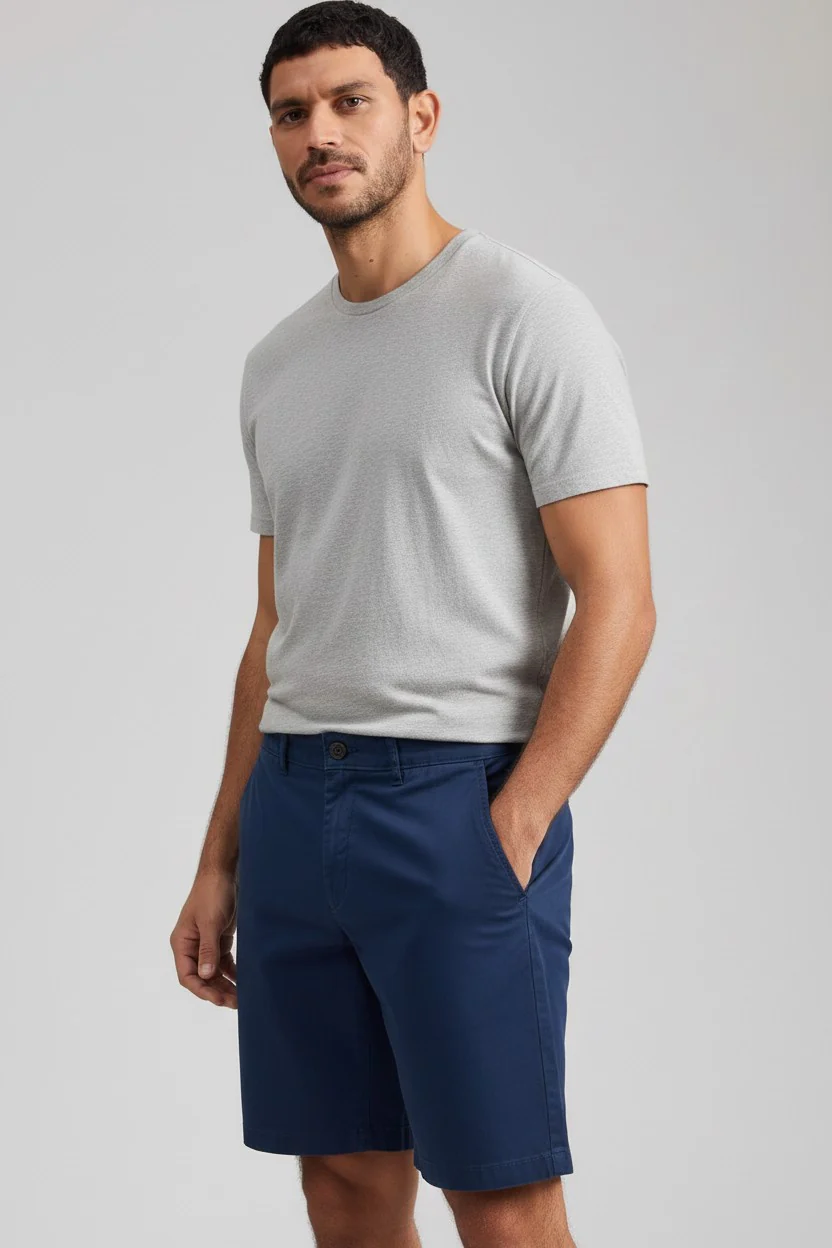 Mens Navy Slim Fit Stretch Chino Shorts