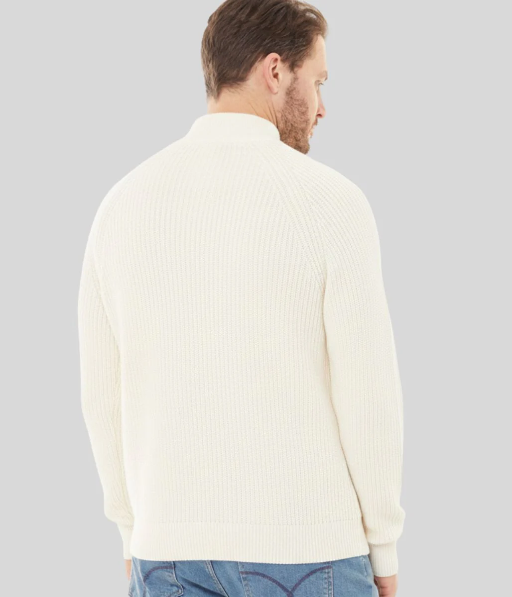 Mens Oatmeal Ribbed Fisherman 1/4 Zip Jumper - Image 2
