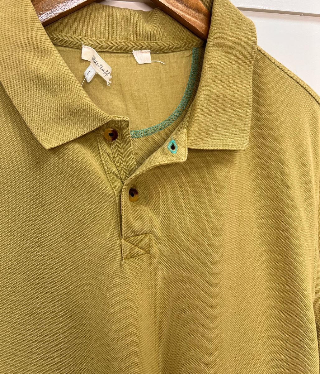 Mens Pale Green Cotton Polo Shirt - Image 3
