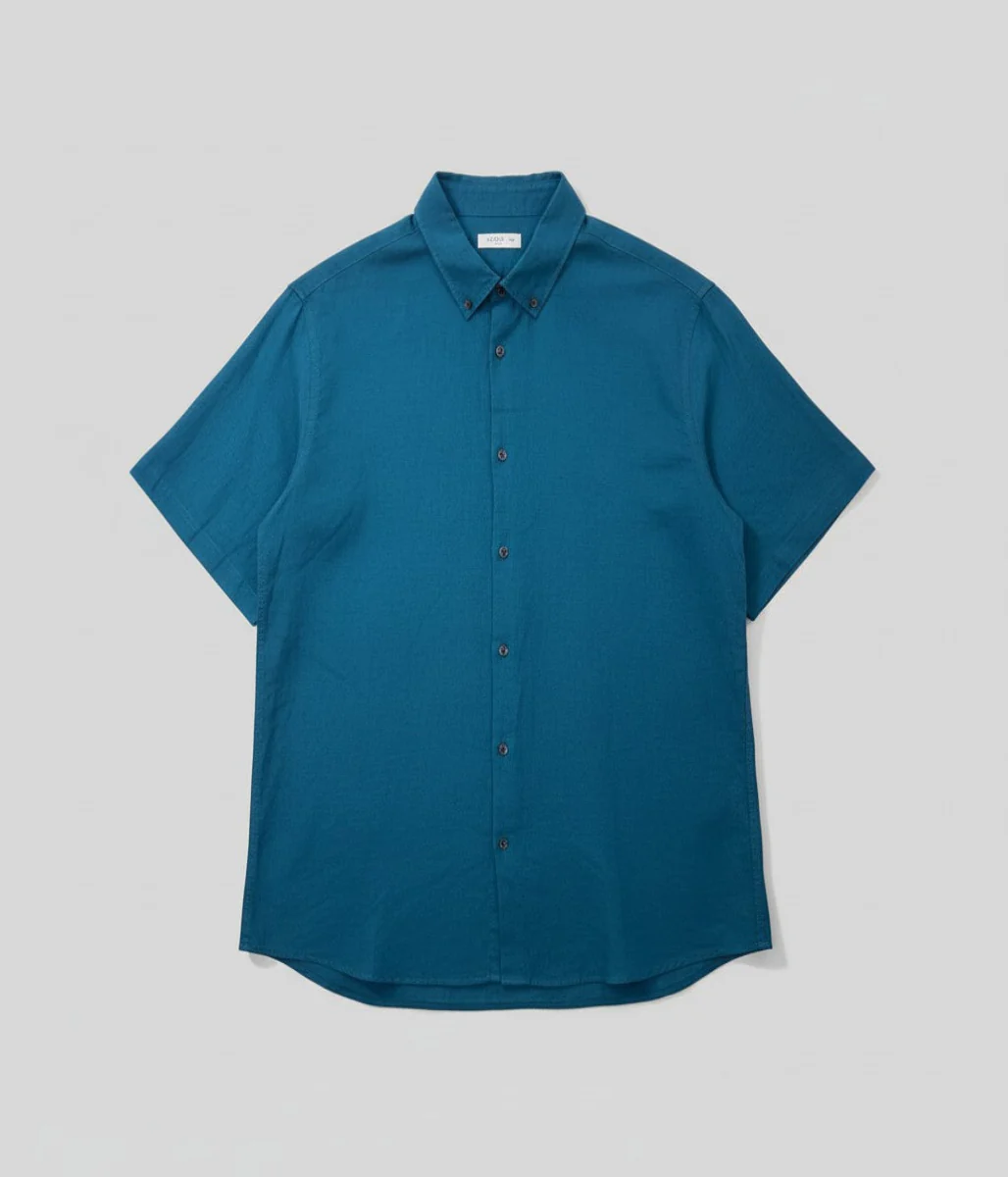 Mens Teal Short Sleeve Linen Shirt