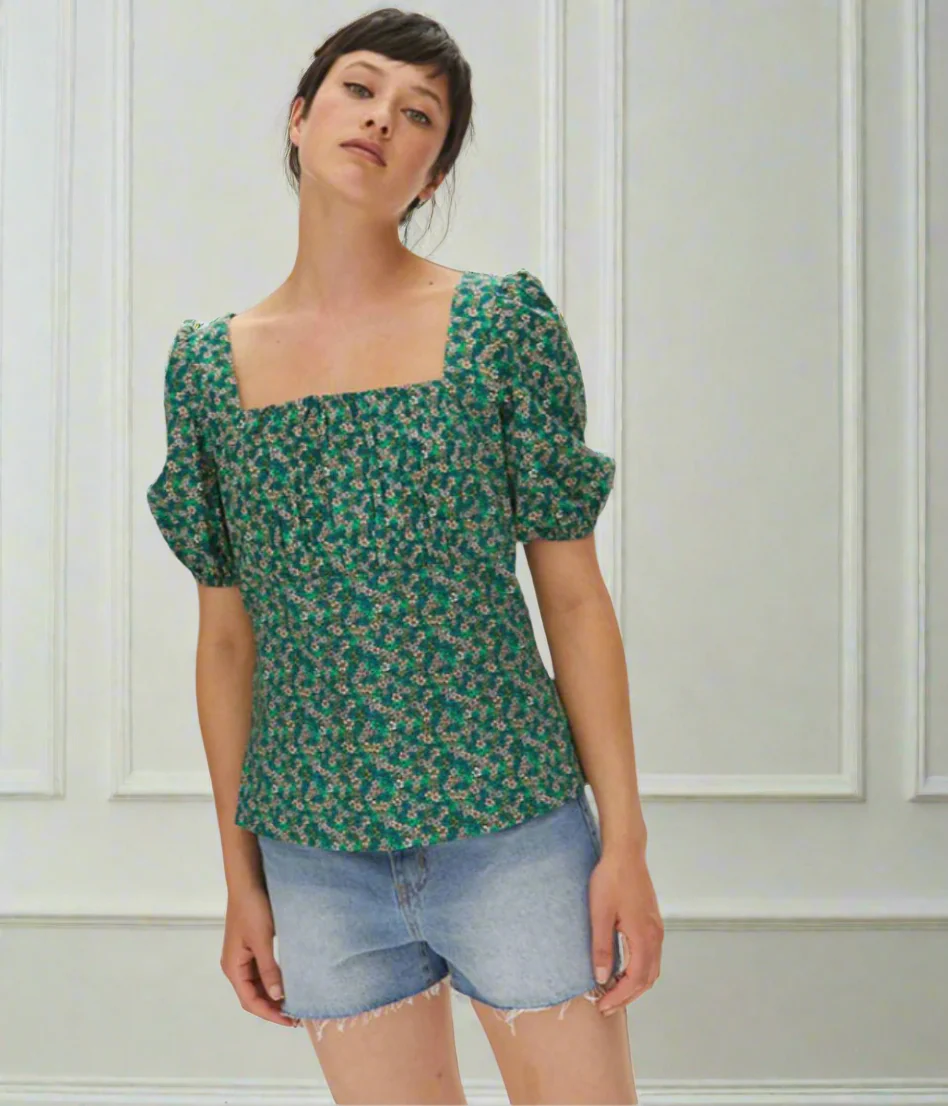 Micro Ditsy Floral Print Green Blouse - Image 10