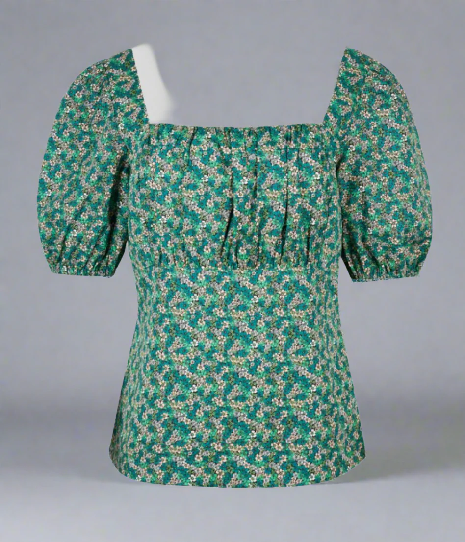 Micro Ditsy Floral Print Green Blouse - Image 12