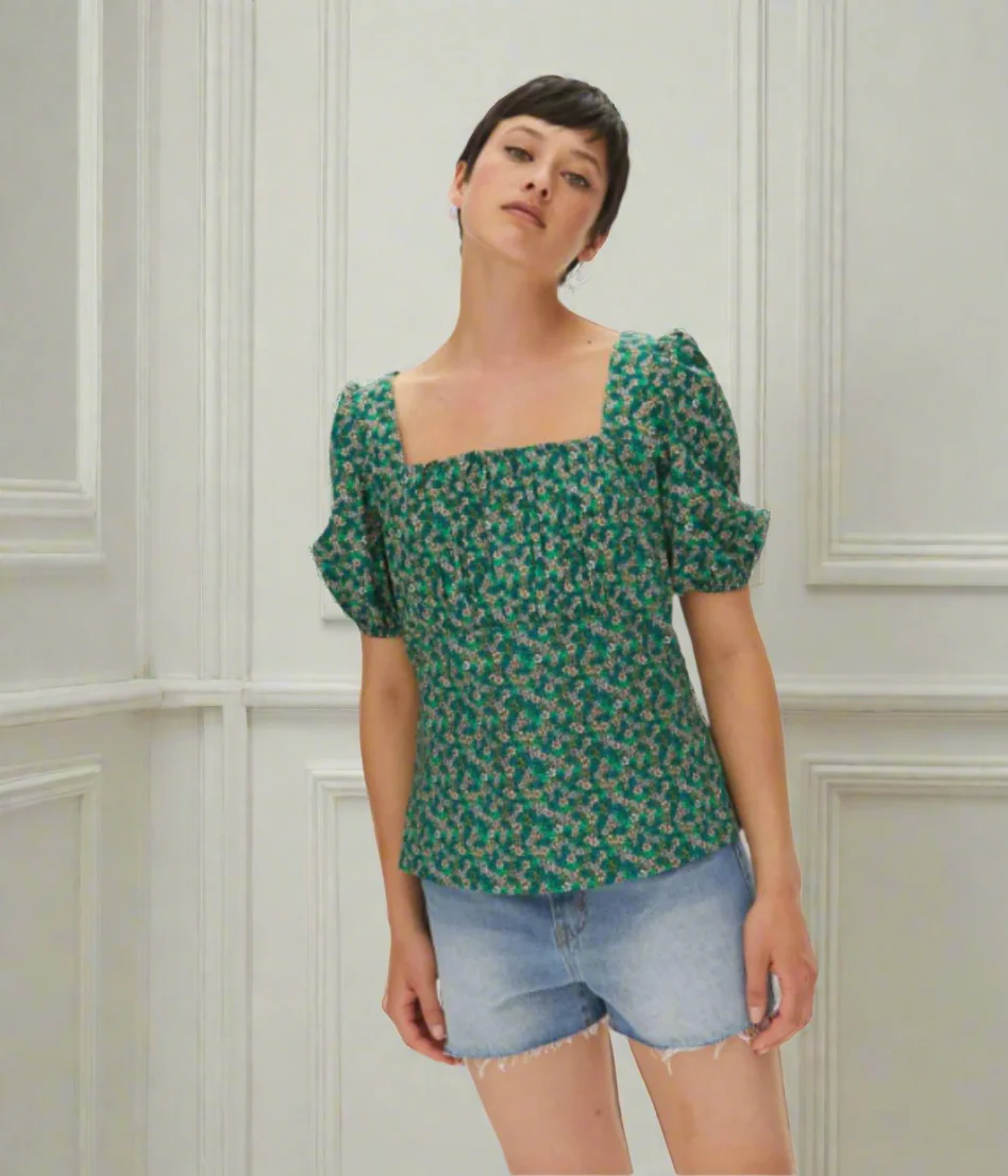 Micro Ditsy Floral Print Green Blouse - Image 4