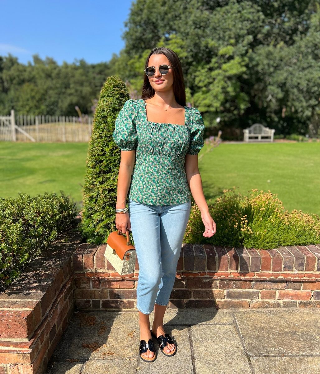 Micro Ditsy Floral Print Green Blouse - Image 5