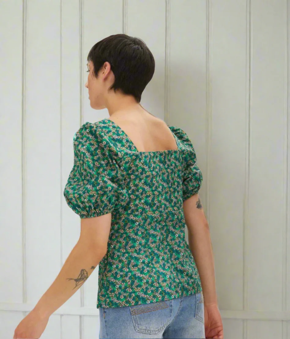 Micro Ditsy Floral Print Green Blouse - Image 7
