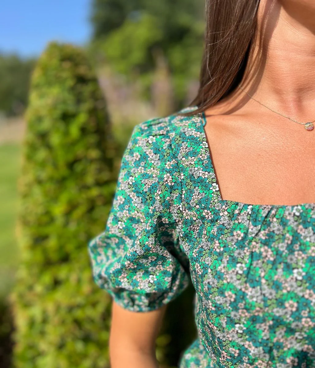 Micro Ditsy Floral Print Green Blouse - Image 8