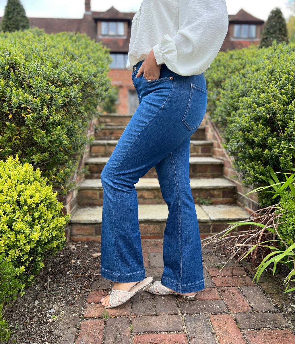 Mid Denim Crease Front Slim Flare Jeans - Image 10