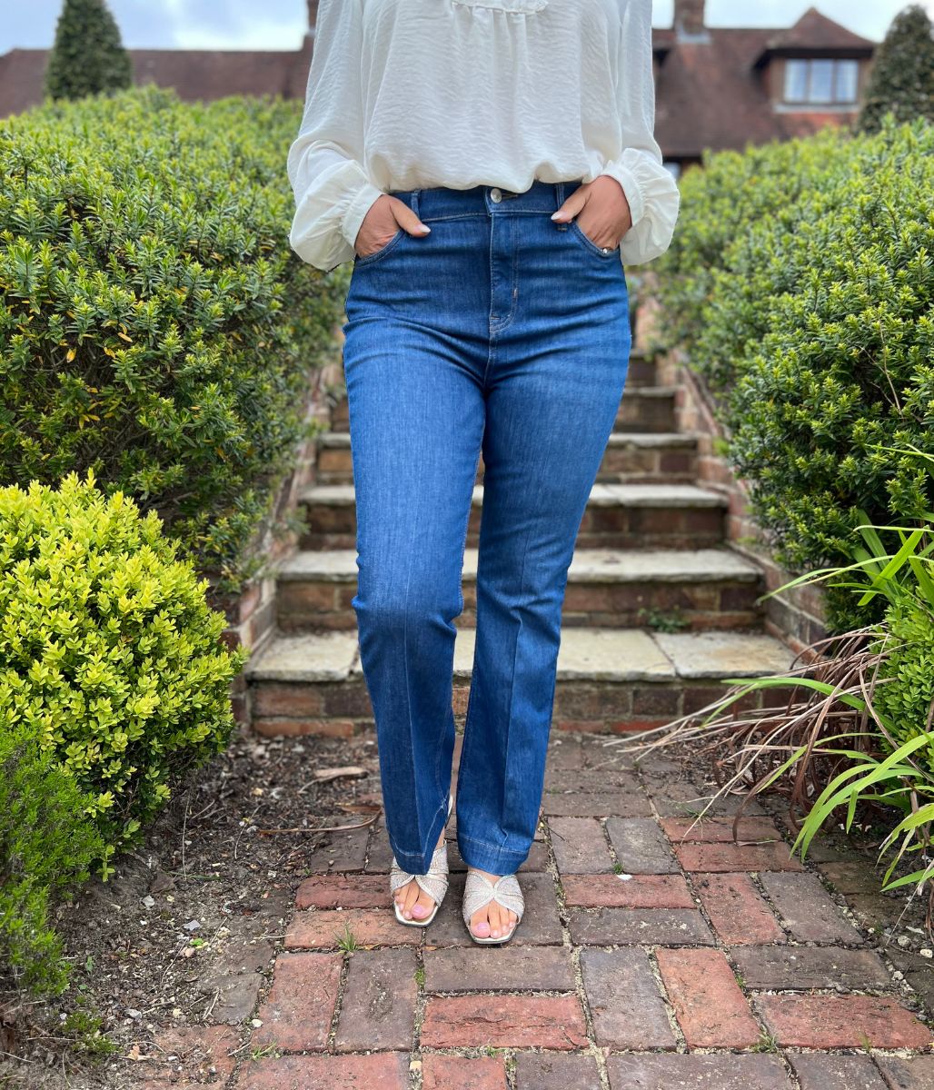Mid Denim Crease Front Slim Flare Jeans - Image 11