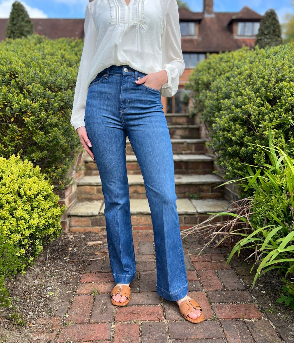 Mid Denim Crease Front Slim Flare Jeans - Image 2