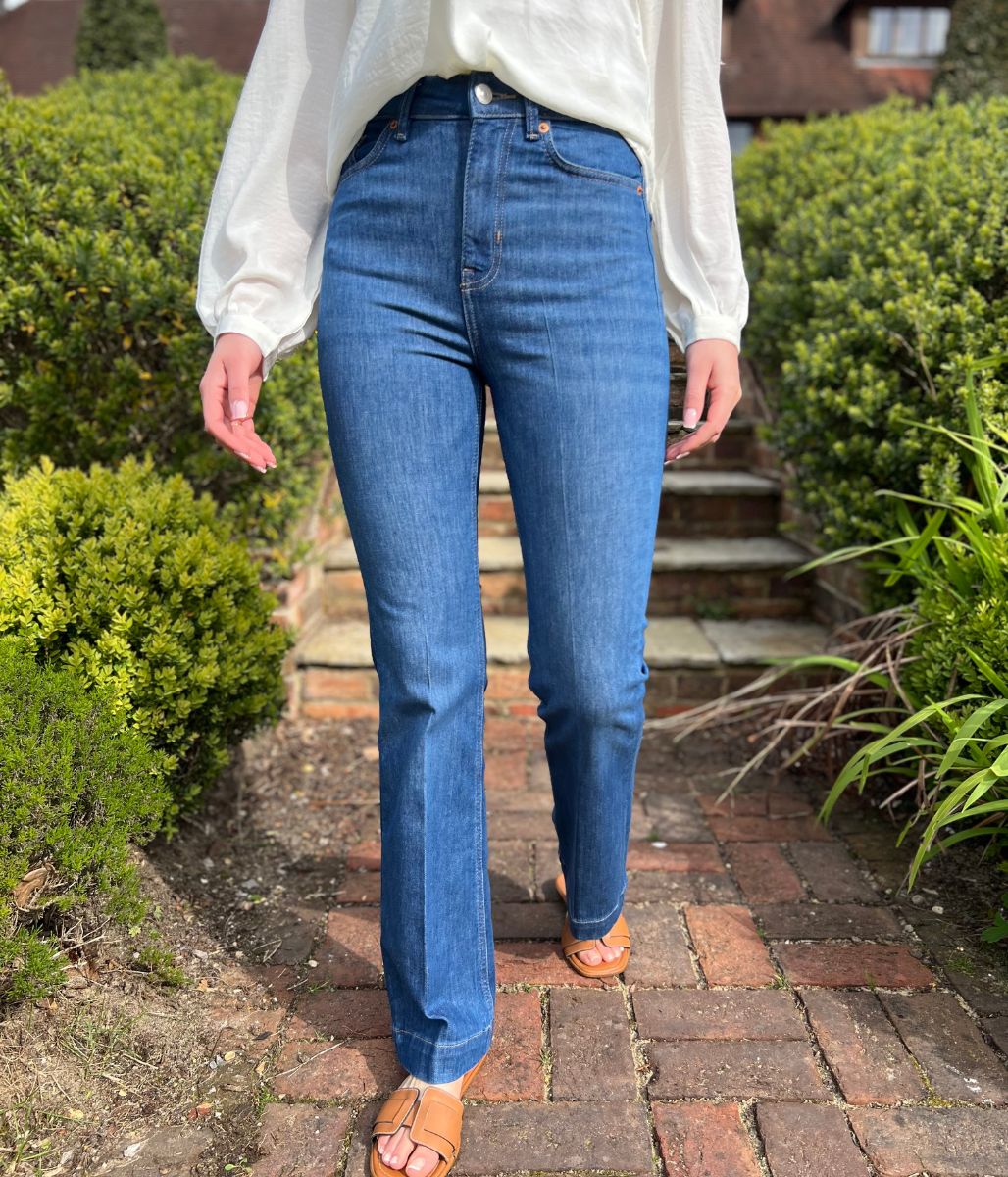 Mid Denim Crease Front Slim Flare Jeans - Image 3